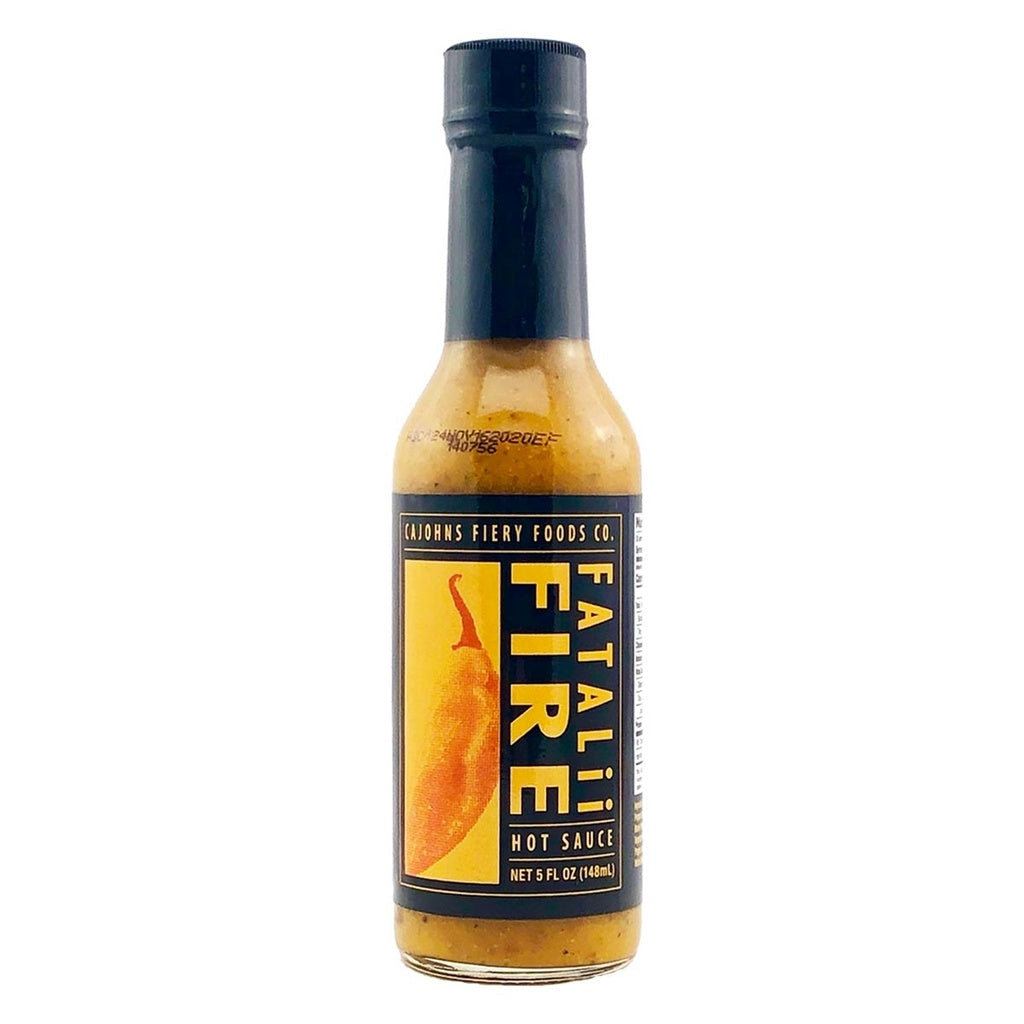 CaJohn’s Fatalii Fire Hot Sauce – 5 fl oz (148 mL) hot sauce bottle, Fatalii pepper based sauce, retail product image 647293004249