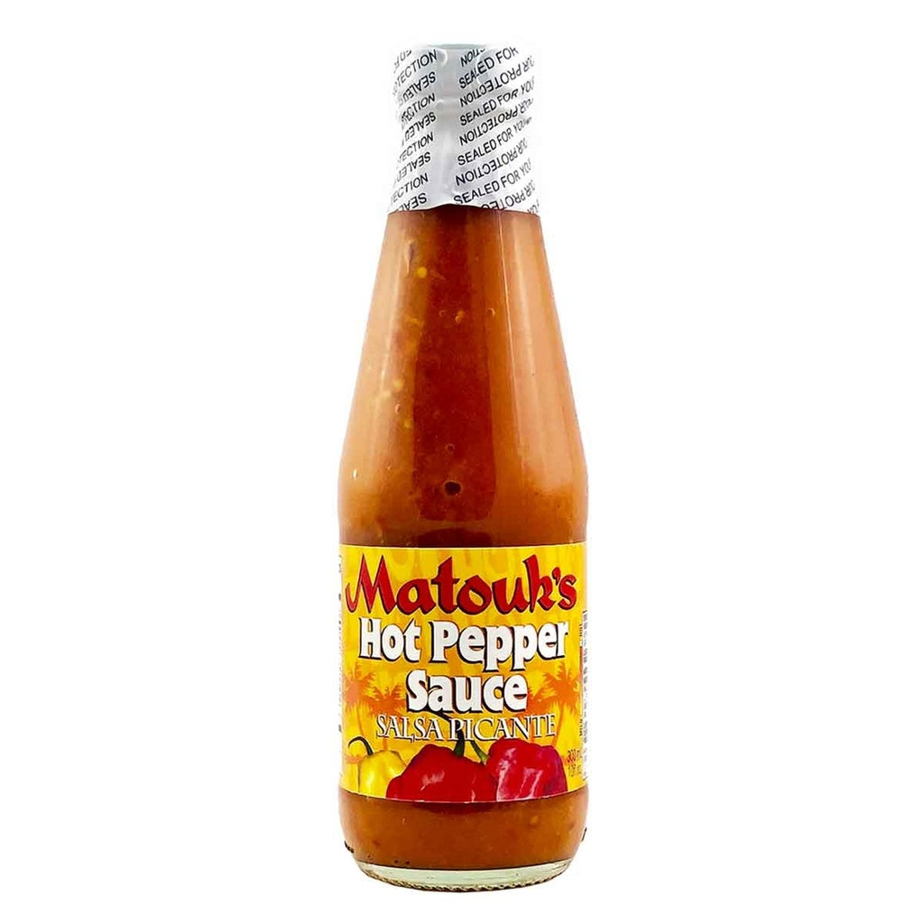 Matouk's Salsa Picante Hot Pepper Sauce 10 fl oz bottle from Jamaica made with aged Scotch Bonnet peppers, UPC 036494020323