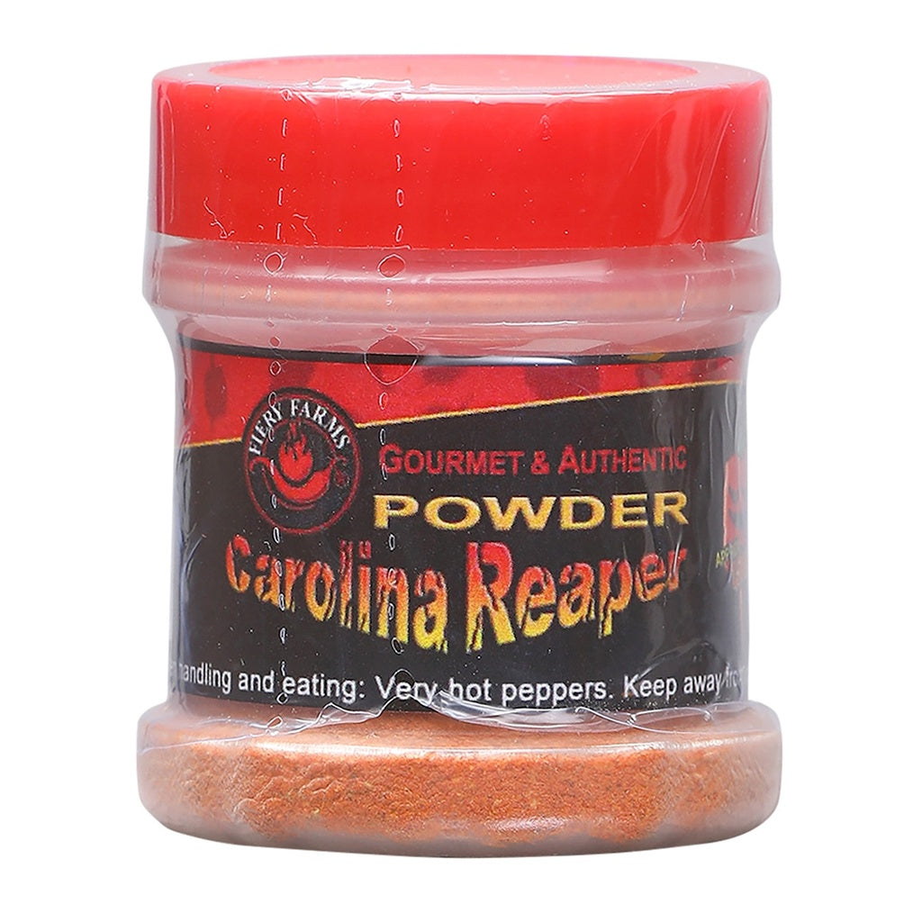 Fiery Farms Carolina Reaper Pepper Powder 0.5 oz jar on white background