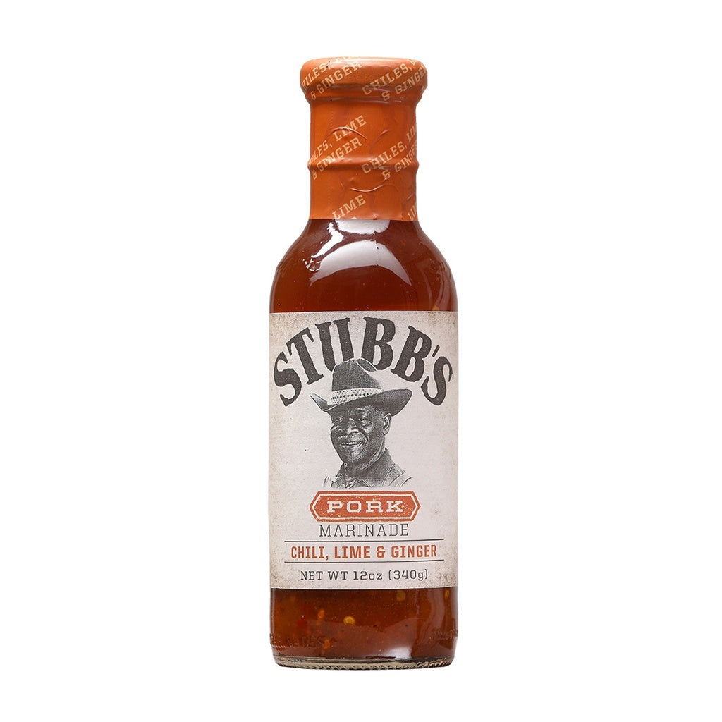 Stubb's Chili Lime Ginger Pork Marinade 12 oz bottle with citrus and spice BBQ marinade UPC 734756002031