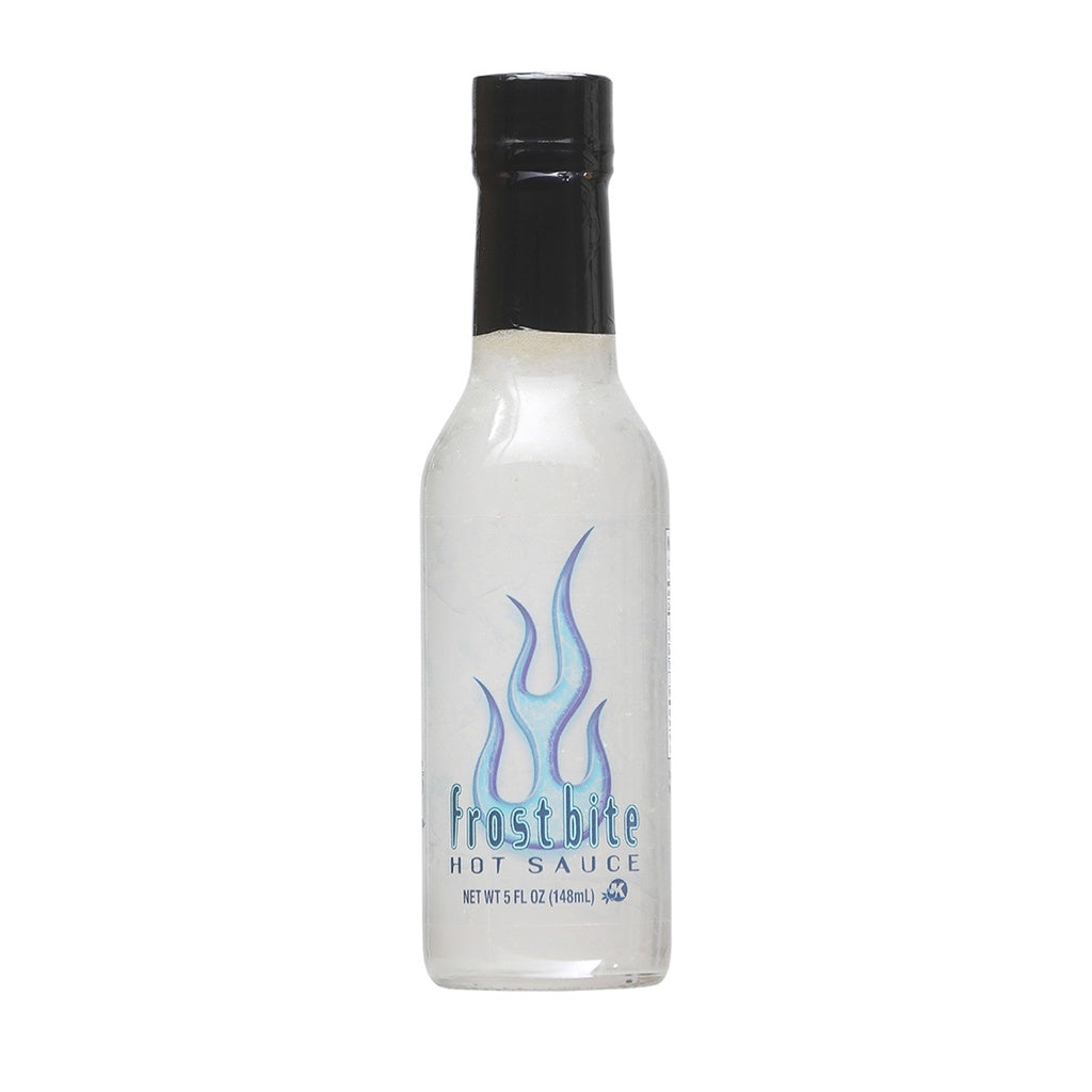 CaJohns Frostbite Hot Sauce 5 fl oz clear bottle with invisible capsaicin extract heat sauce UPC 647293003501