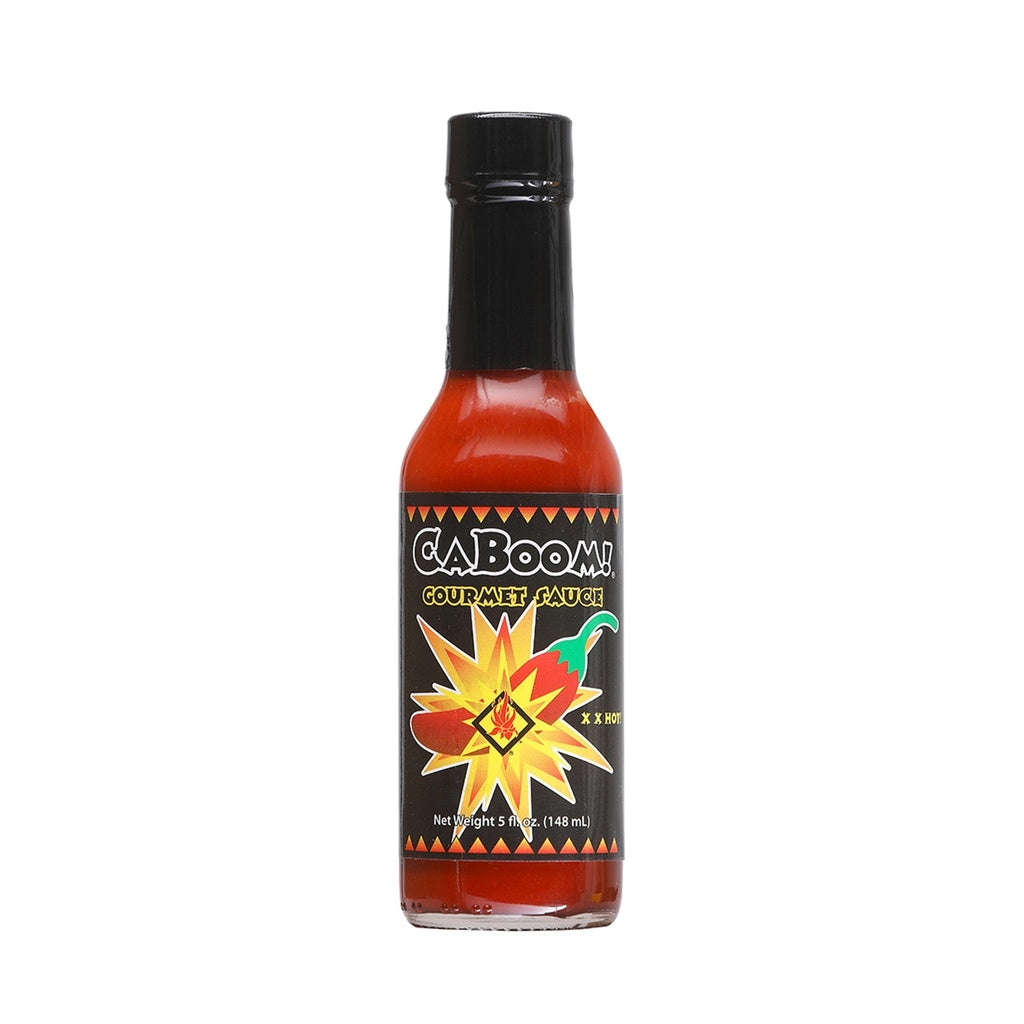 CaBoom Gourmet Sauce XX Hot 5 fl oz bottle with red savina habanero garlic and citrus hot sauce UPC 647293002290