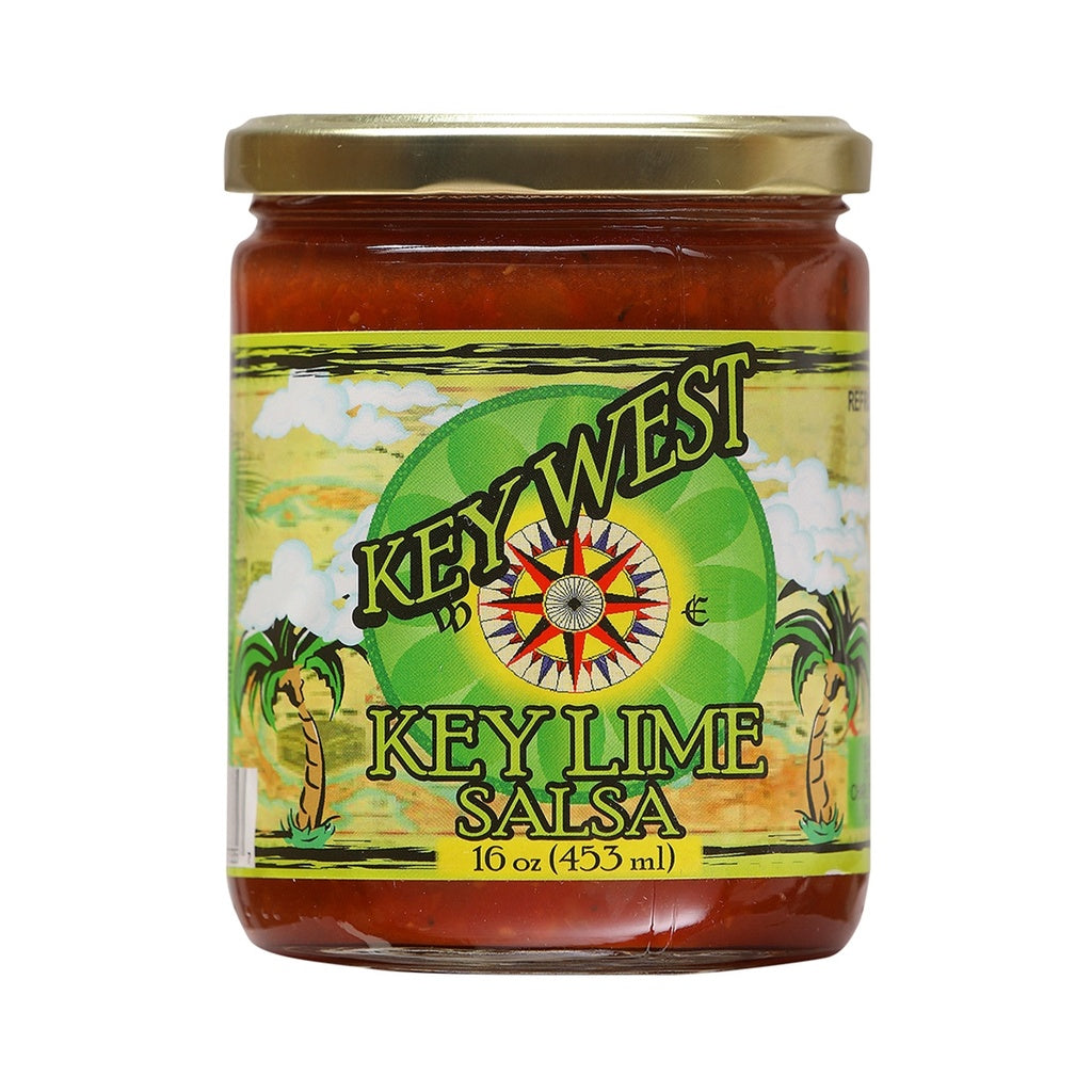 Jar of Key West Key Lime Salsa 16 fl oz with tropical green label and citrus-inspired design, UPC 700465773357