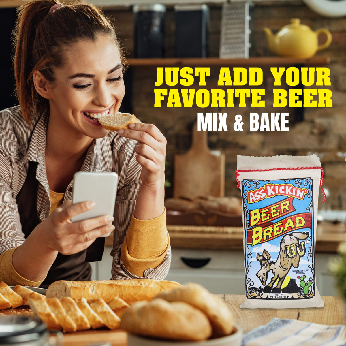 Ass Kickin' Beer Bread, featuring Habanero, shown in a manufacturer lifestyle setting