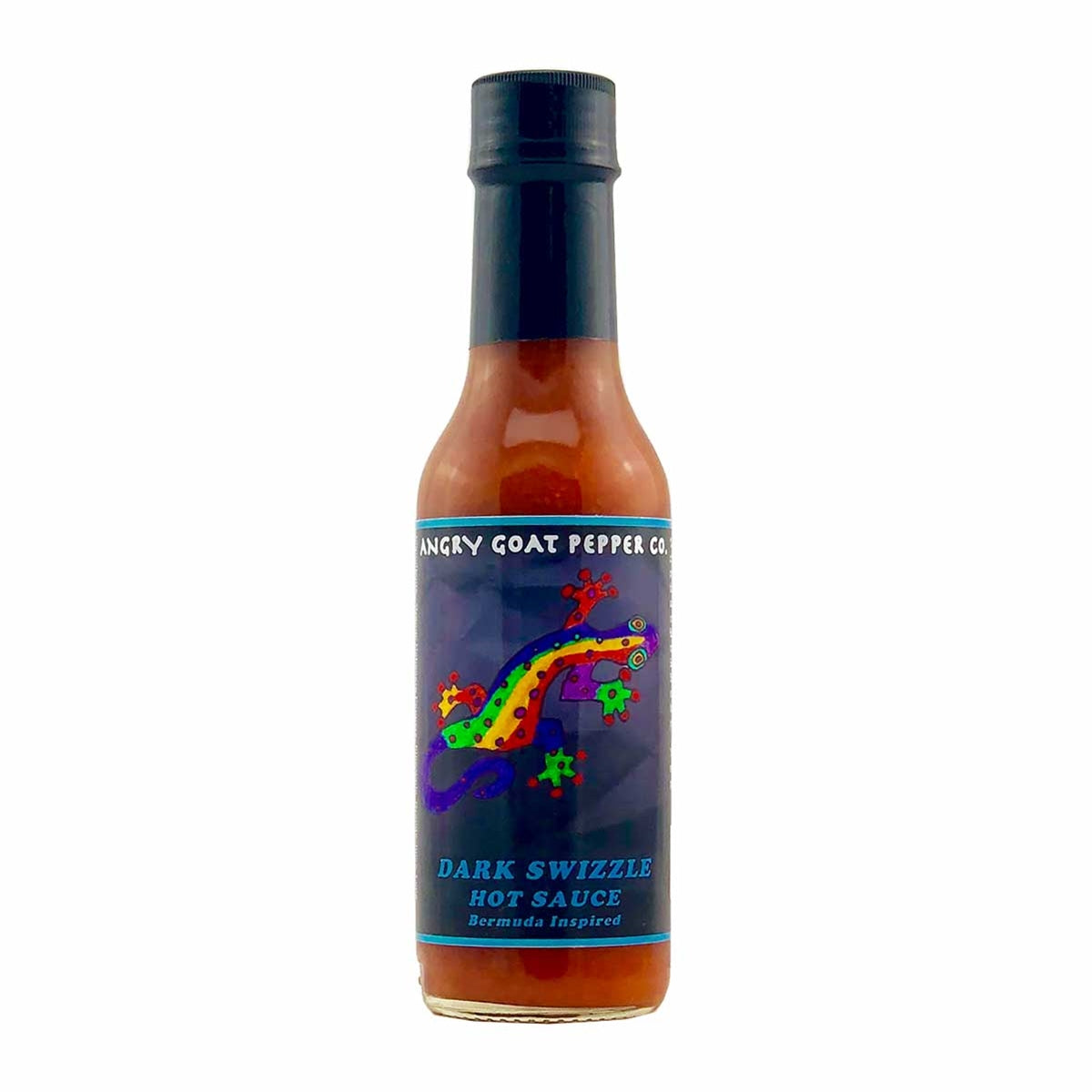 A bottle of "Dark Swizzle" hot sauce: Experience the flavors of Bermuda with this tantalizing blend of citrus, rum, ginger, and Bhut Jolokia peppers. Heat level: 7+/10. Crafted in Vermont. Order now at PepperHotSpot.com. UPC: A bottle of "Dark Swizzle" hot sauce: Experience the flavors of Bermuda with this tantalizing blend of citrus, rum, ginger, and Bhut Jolokia peppers. Heat level: 7+/10. Crafted in Vermont. Order now at PepperHotSpot.com. UPC: 706795003836