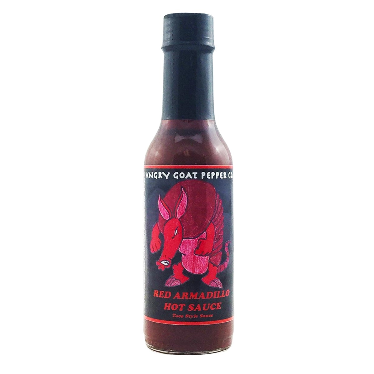 Introducing Angry Goat Pepper Co. - Red Armadillo Hot Sauce: A fusion of Southwest and Vermont flavors with New Mexican red chiles and real Vermont Maple Syrup. Heat level: 3+. Available at PepperHotSpot.com. UPC: 706795003621