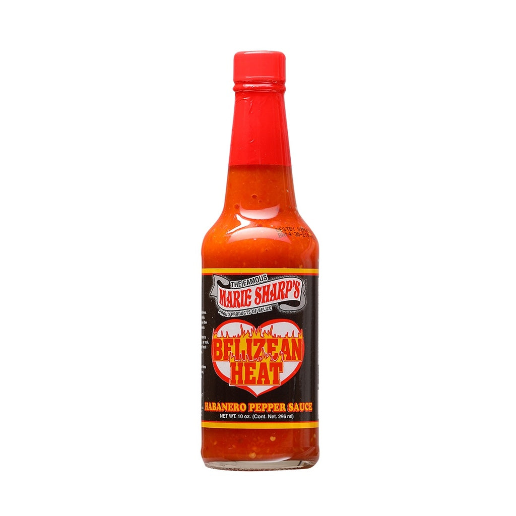 Bottle of Marie Sharp's Brazilian Heat sauce on a white background