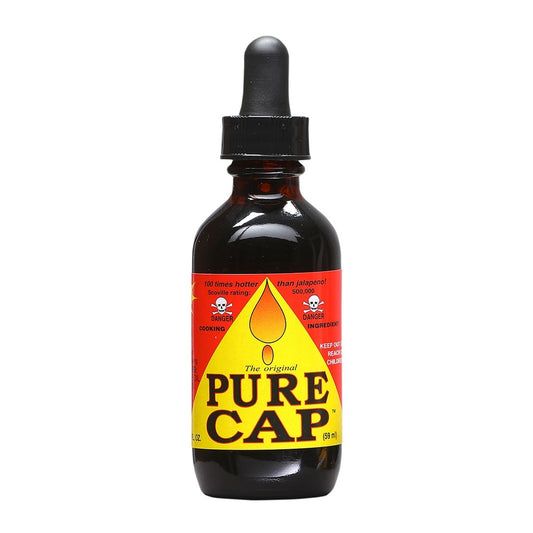 Pure Cap Pepper Extract bottle with dropper cap showing concentrated pepper extract hot sauce label UPC 793680100664