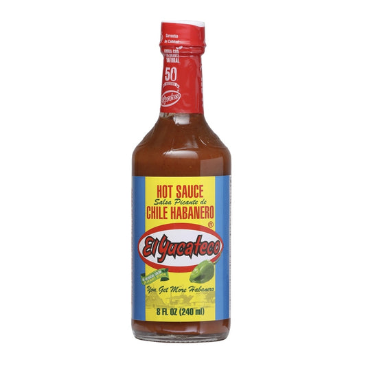 El Yucateco Red Habanero Hot Sauce bottle 8 fl oz (240 ml) hot sauce UPC 816493010132