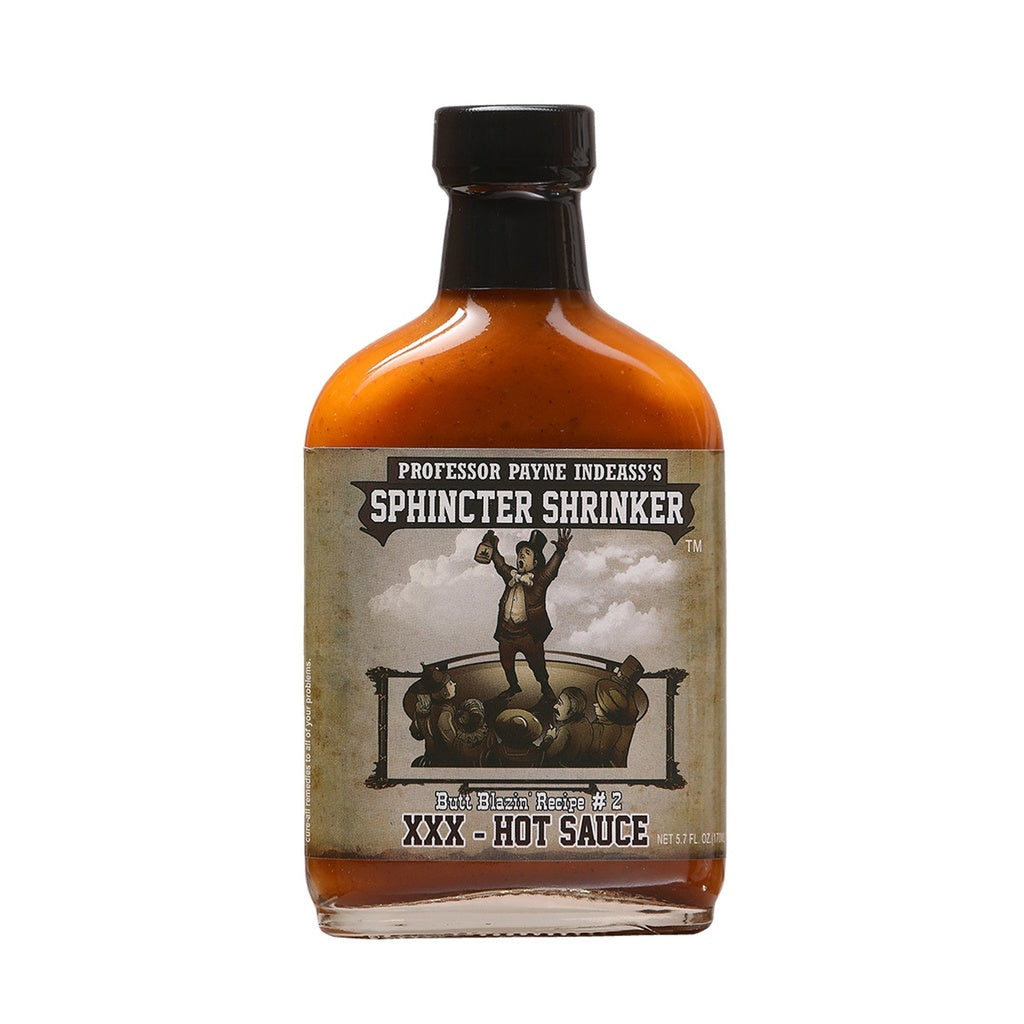 Professor Payne Indeass’s Sphincter Shrinker XXX Hot Sauce bottle 5.7 fl oz extreme hot sauce 049746975821