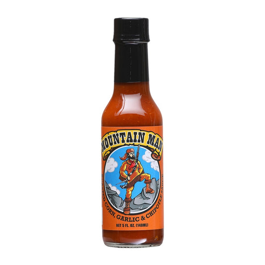 Sauce Crafters Mountain Man Corn, Garlic, &amp; Chipotle Hot Sauce – 5 fl oz hot sauce bottle, chipotle pepper based sauce, retail product image 749746220210