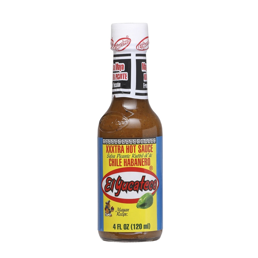 El Yucateco XXXtra Hot Habanero Hot Sauce – 4 FL OZ (120 ml) hot sauce bottle, habanero pepper based sauce, retail product image 816493010057