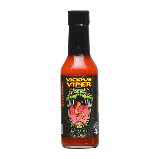 CaJohn’s Vicious Viper Hot Sauce – 5 oz (147 ml) hot sauce bottle, habanero pepper and extract based sauce, retail product image 647293002931