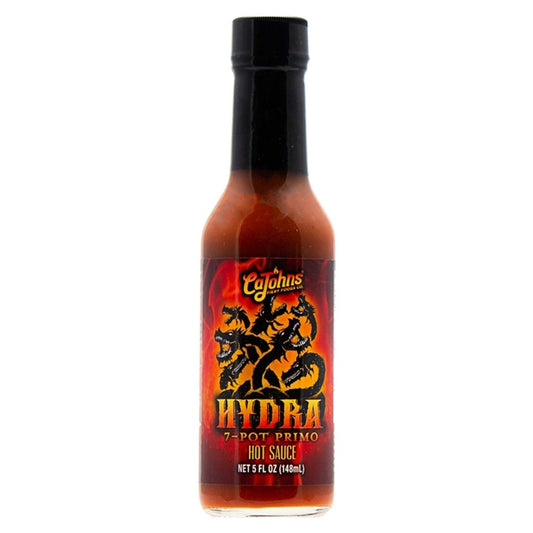 CaJohn’s Hydra 7-Pot Primo Hot Sauce – 5 fl oz (148 ml) hot sauce bottle, 7 pot primo pepper based sauce, retail product image 647293005024