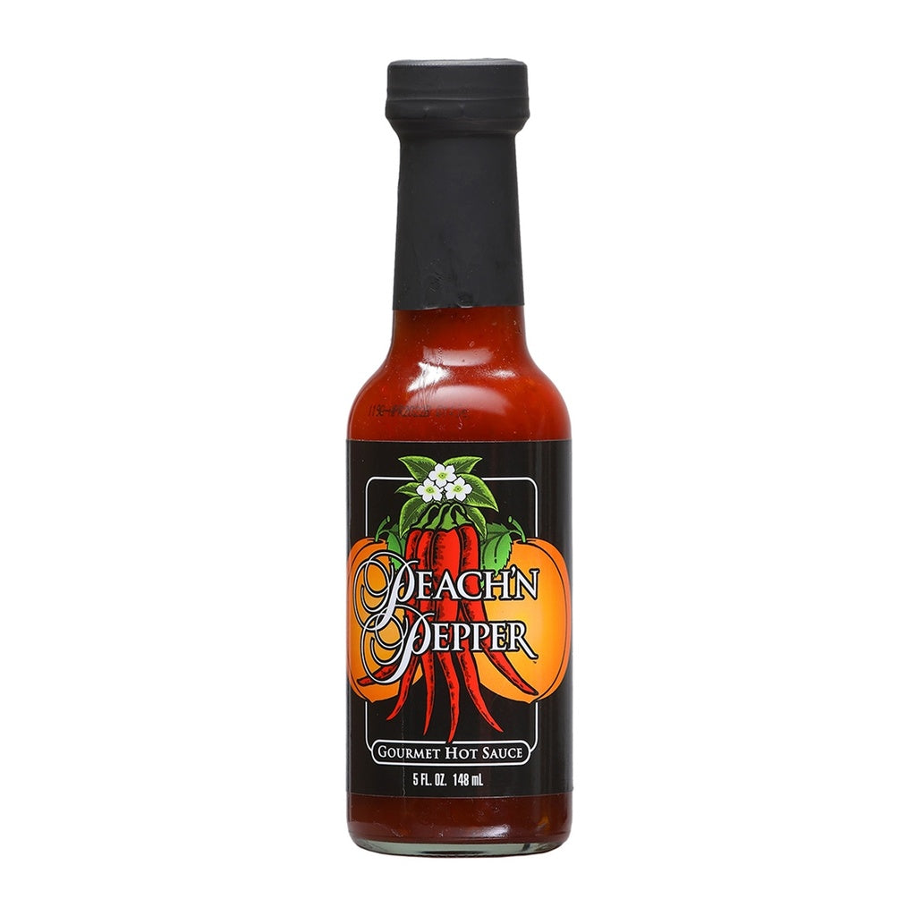 Peach N' Pepper Hot Sauce 5 fl oz bottle by Hot Sauce Harry – sweet peach chili hot sauce, UPC 714218114939