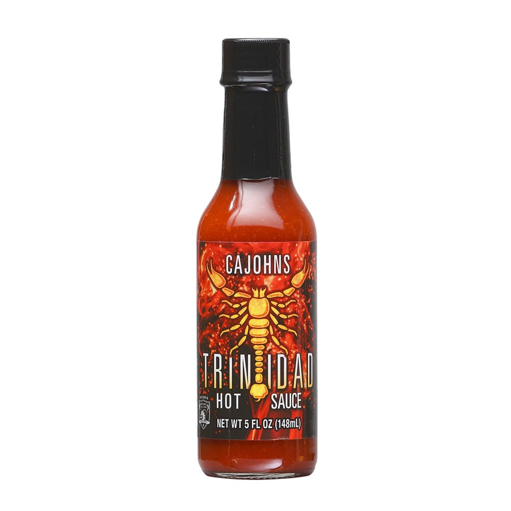 CaJohns Trinidad Scorpion Hot Sauce – 5 fl oz hot sauce bottle, Trinidad Scorpion pepper based sauce, retail product image 647293002368