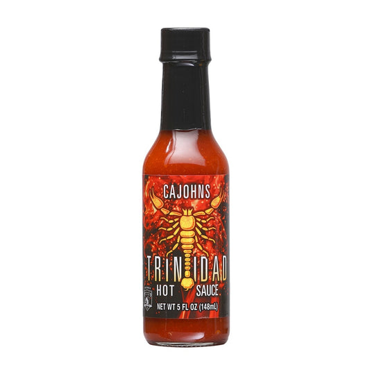 CaJohns Trinidad Scorpion Hot Sauce – 5 fl oz hot sauce bottle, Trinidad Scorpion pepper based sauce, retail product image 647293002368