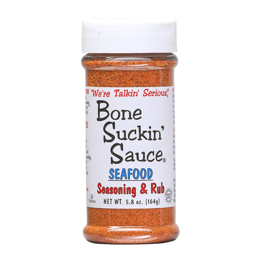Bone Suckin’ Seafood Seasoning &amp; Rub – 5.8 oz seasoning bottle, garlic and spice based seafood seasoning, retail product image 754496545001
