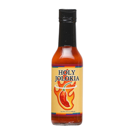 CaJohns Holy Jolokia Hot Sauce – 5 fl oz hot sauce bottle, Bhut Jolokia pepper based sauce, retail product image 647293003150