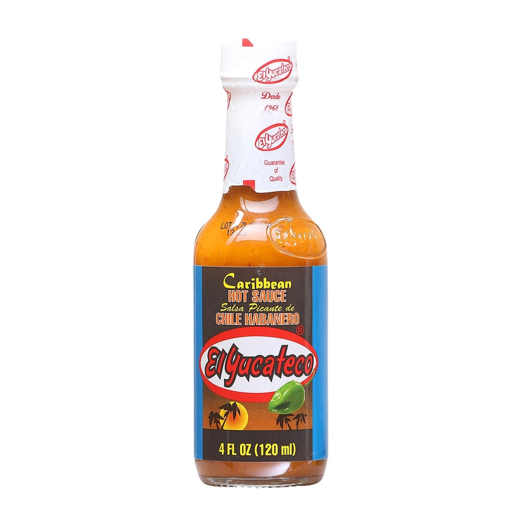 El Yucateco Caribbean Habanero Pepper Sauce – 4 fl oz hot sauce bottle, habanero pepper based sauce, retail product image 816493010156