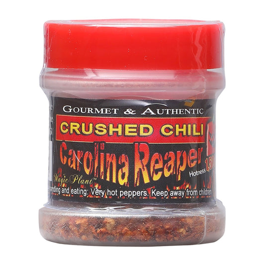 Magic Plant Carolina Reaper Flakes crushed chili pepper flakes made from Carolina Reaper peppers in a 0.5 oz container delivering extreme natural heat without additives
