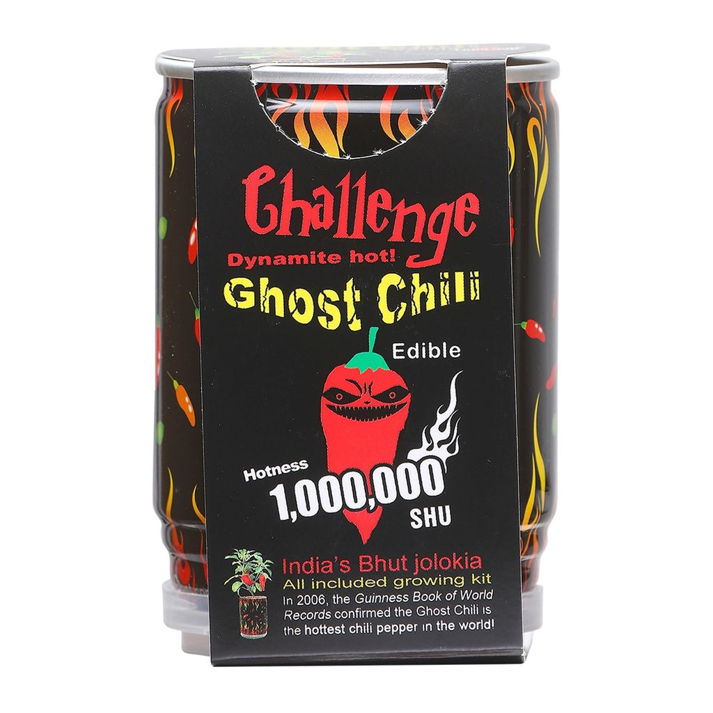 Challenge Ghost Pepper Chile Plant grow kit in recyclable can, Magic Plant ghost pepper seeds and soil kit, Bhut Jolokia grow kit
