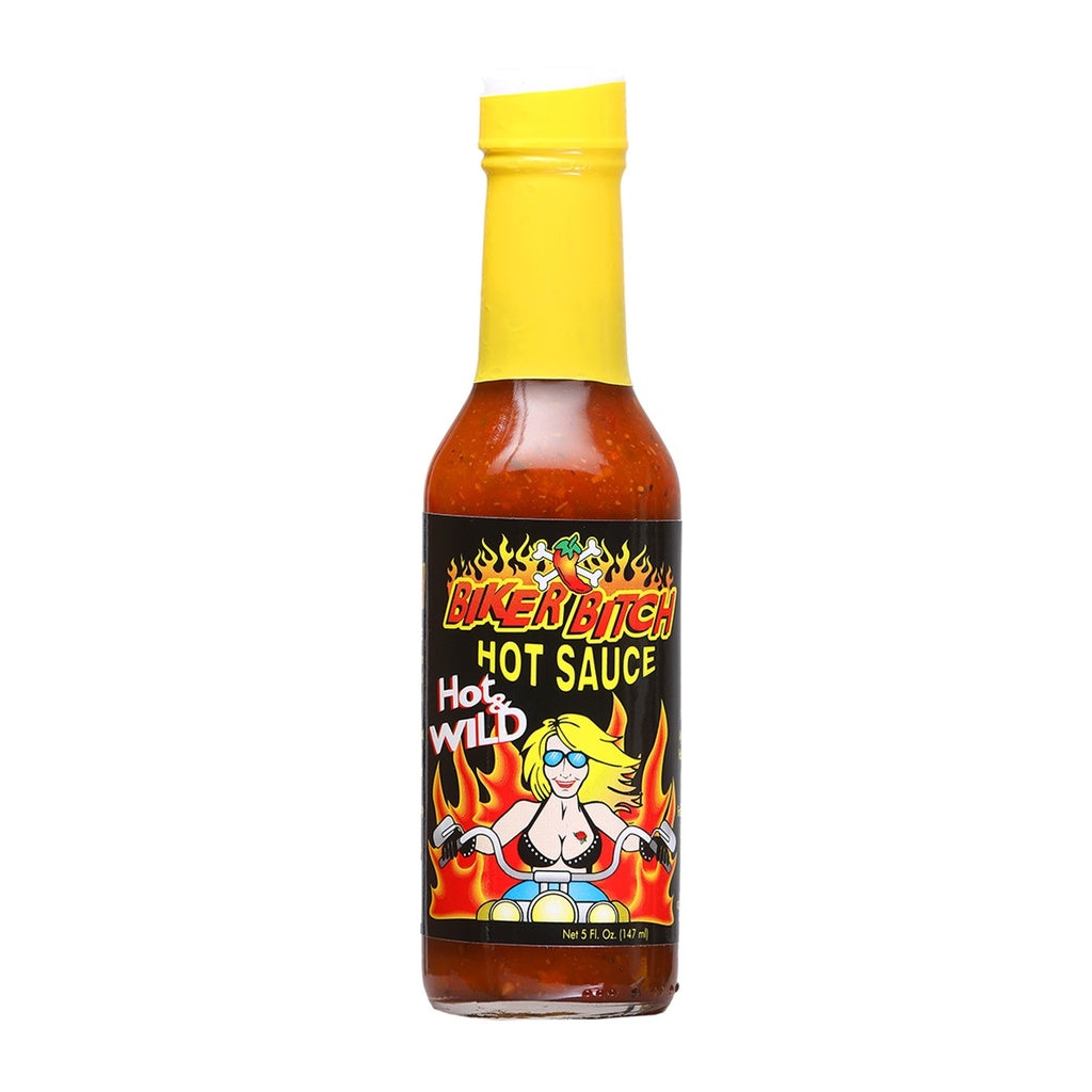 Tahiti Joe’s Biker Bitch Hot and Wild Hot Sauce tomato and habanero hot sauce with Worcestershire and clam juice 5 FL OZ (147 mL) delivering savory cocktail-style heat.