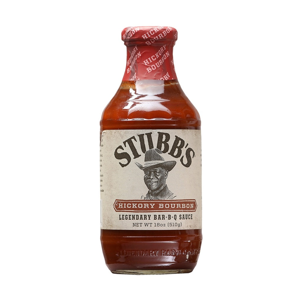 Stubb's Hickory Bourbon Legendary Bar-B-Q Sauce barbecue sauce with real bourbon and natural hickory smoke flavor 18 oz (510 g) delivering thick sweet tangy smoke.