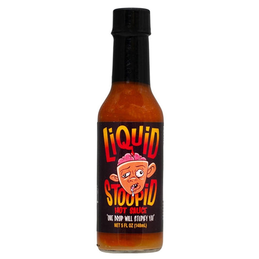 CaJohn's Liquid Stoopid Hot Sauce extract hot sauce with red Jalapeño mash and 1 Million Scoville Heat Unit oleoresin capsicum 5 FL OZ (148mL) delivering intense savory heat.