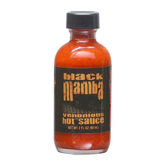 CaJohns Black Mamba Venomous Hot Sauce ultra-hot chocolate habanero and pepper extract hot sauce 2 fl oz (60 mL) delivering intense escalating heat.