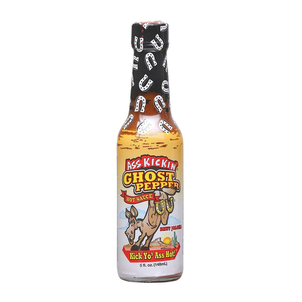 Ass Kickin' Ghost Pepper Hot Sauce 5 fl oz extreme Bhut Jolokia hot sauce delivering bold flavor and intense lingering heat.