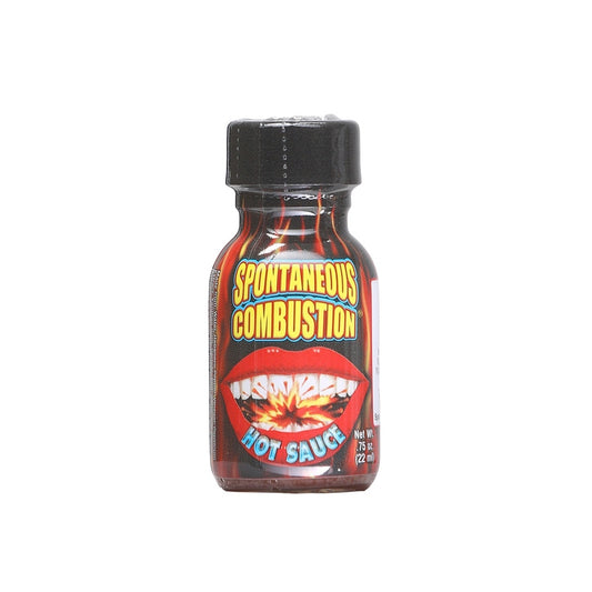 Bottle of Spontaneous Combustion hot sauce on a white background