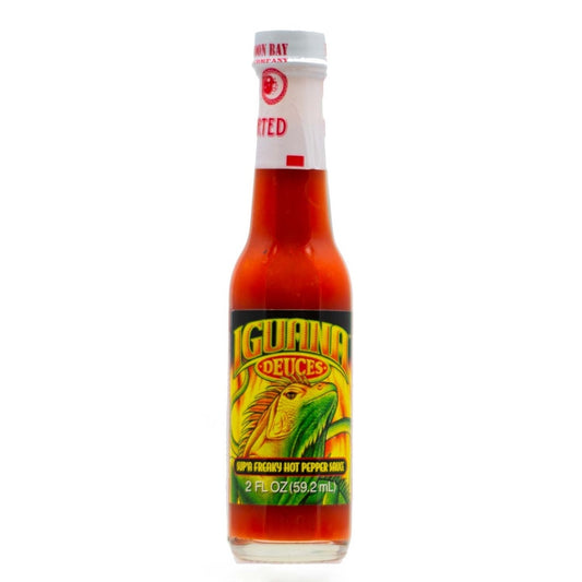 Iguana En Fuego Ultra Hot Pepper Sauce 2 fl oz tropical habanero sauce with fruit-forward flavor and controlled extract heat.