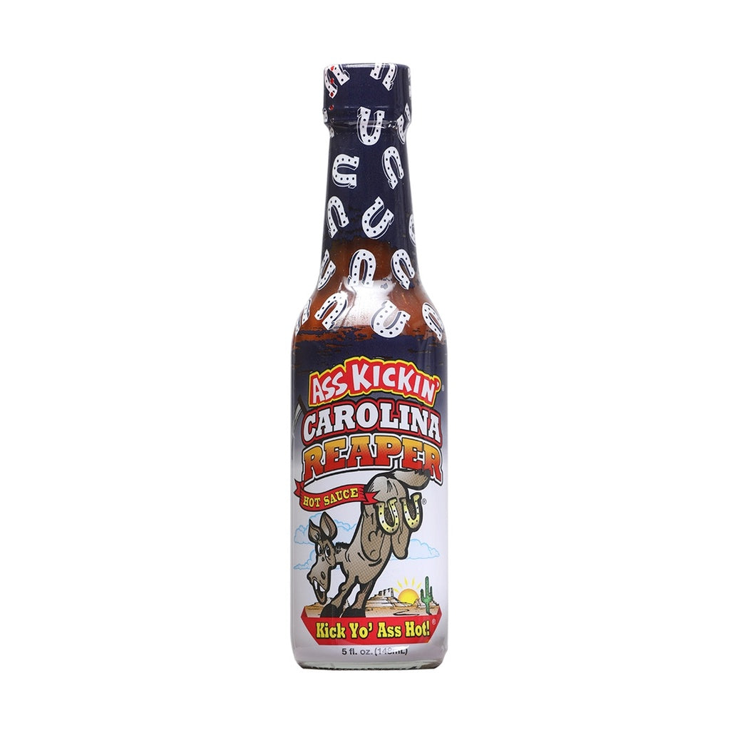 Ass Kickin' Carolina Reaper Hot Sauce 5 fl oz extreme hot pepper sauce made with Carolina Reaper for intense fiery heat and bold garlic flavor.