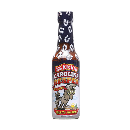 Ass Kickin' Carolina Reaper Hot Sauce 5 fl oz extreme hot pepper sauce made with Carolina Reaper for intense fiery heat and bold garlic flavor.
