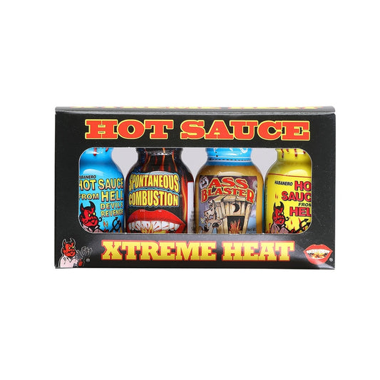 Xtreme Heat Hot Sauce 4 pack mini bottles with habanero and capsicum extract extreme heat 0.75 fl oz each UPC 089382116691