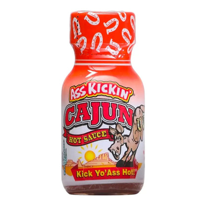 Ass Kickin' Cajun Hot Sauce mini bottle with habanero and jalapeño peppers Cajun spice flavor 0.75 fl oz travel size UPC 089382116875