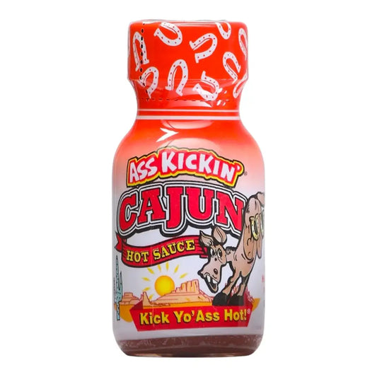 Ass Kickin' Cajun Hot Sauce mini bottle with habanero and jalapeño peppers Cajun spice flavor 0.75 fl oz travel size UPC 089382116875