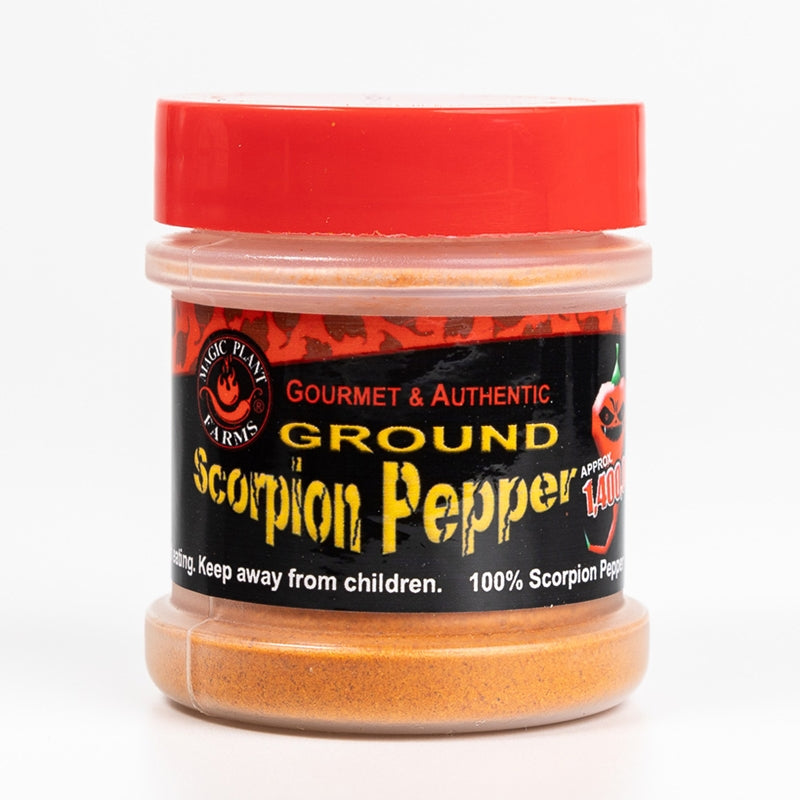 Magic Plant Trinidad Scorpion Pepper Powder 0.5 oz plastic jar with sifter lid superhot chili powder UPC 4710704094248