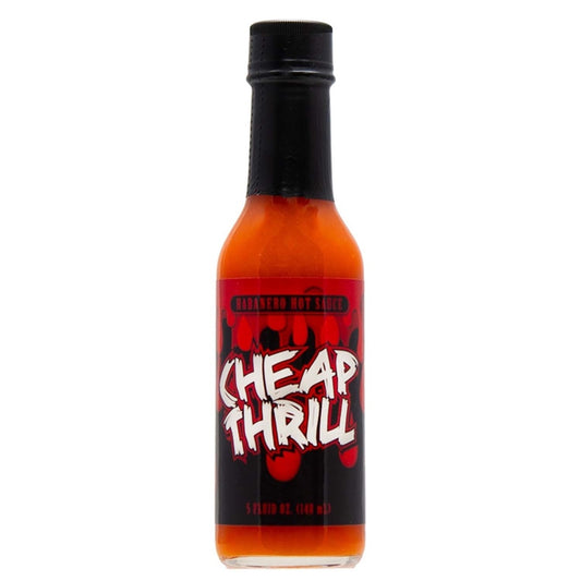 Cheap Thrill Habanero Hot Sauce 5 fl oz bottle with aged red habanero peppers Louisiana style hot sauce UPC 609456312493