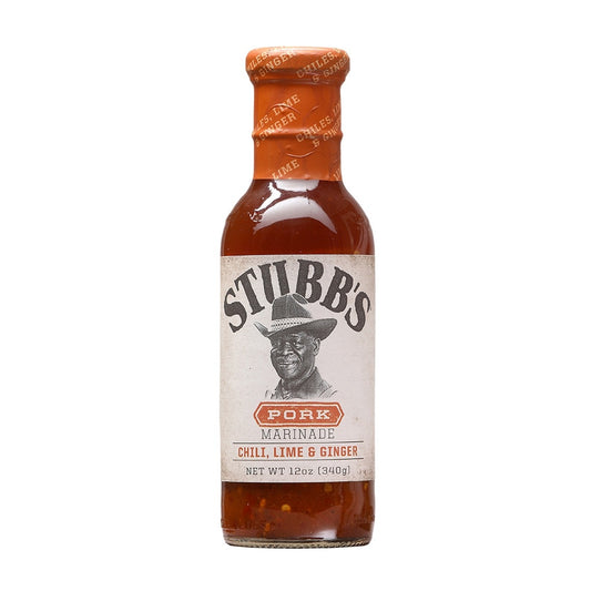 Stubb's Chili Lime Ginger Pork Marinade 12 oz bottle with citrus and spice BBQ marinade UPC 734756002031