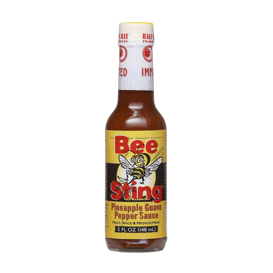 Bee Sting Pineapple Guava Pepper Sauce 5 fl oz bottle with pineapple guava and jalapeno peppers tropical hot sauce UPC 751059900277