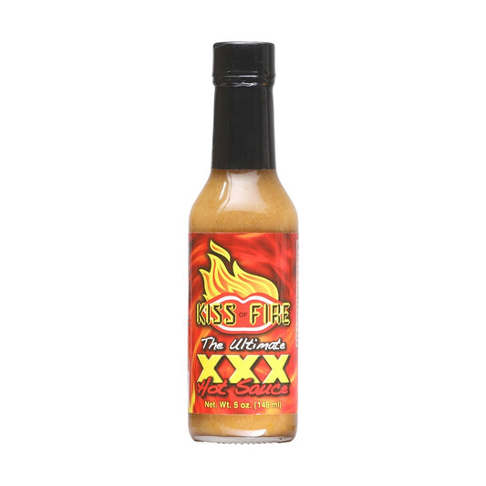 CaJohns Kiss of Fire The Ultimate XXX Hot Sauce 5 fl oz bottle scotch bonnet pepper hot sauce UPC 647293002801