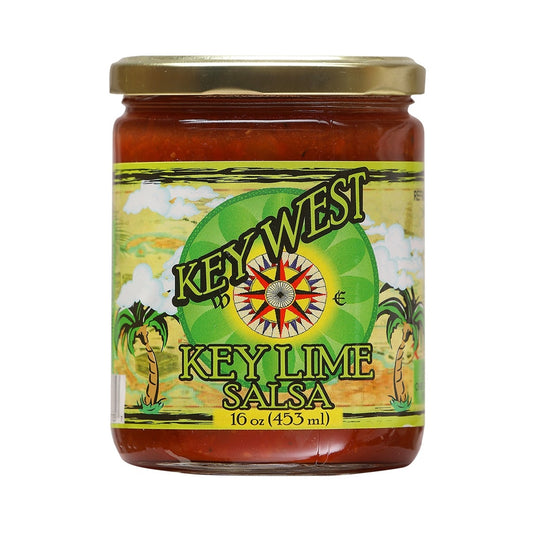 Jar of Key West Key Lime Salsa 16 fl oz with tropical green label and citrus-inspired design, UPC 700465773357
