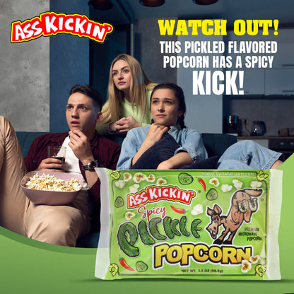 Ass Kickin' Spicy Pickle Popcorn, featuring Habanero, shown in a manufacturer lifestyle setting