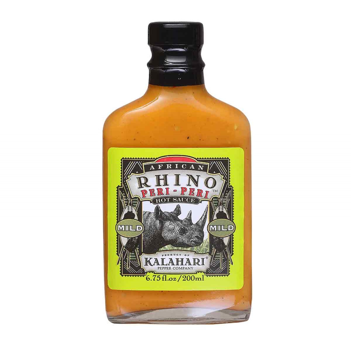 A bottle of African Rhino Peri-Peri Mild Pepper Sauce, featuring the authentic flavors of peri-peri in a milder version for a flavorful taste adventure.